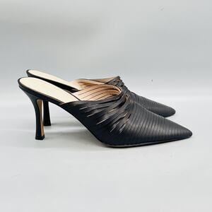 Something Navy Shoes Womens 9 Black Leather Arabella Mule Stiletto Pointed Toe